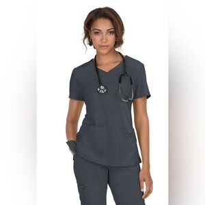 Koi Basics Laurie Yoga Scrub Pants & Katie Mock Wrap Scrub Top Set Charcoal S